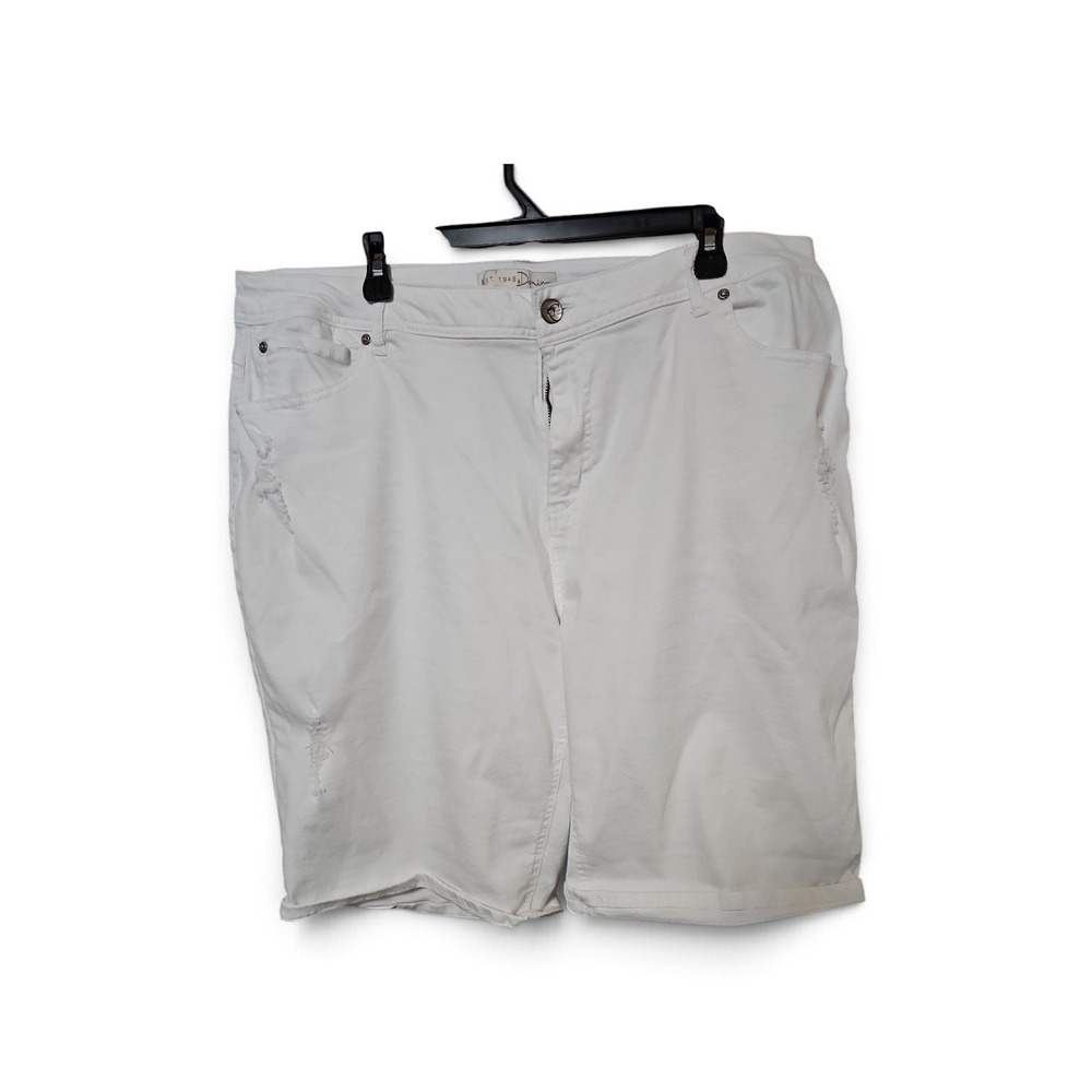 CATO 1946 Denim Women's White Distressed Bermuda Shorts Size 22W